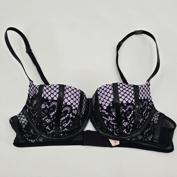 VS Fashion Show Black Leather Push-Up Bra Victoria's Secret Size 34A NWT - Picture 7 of 7